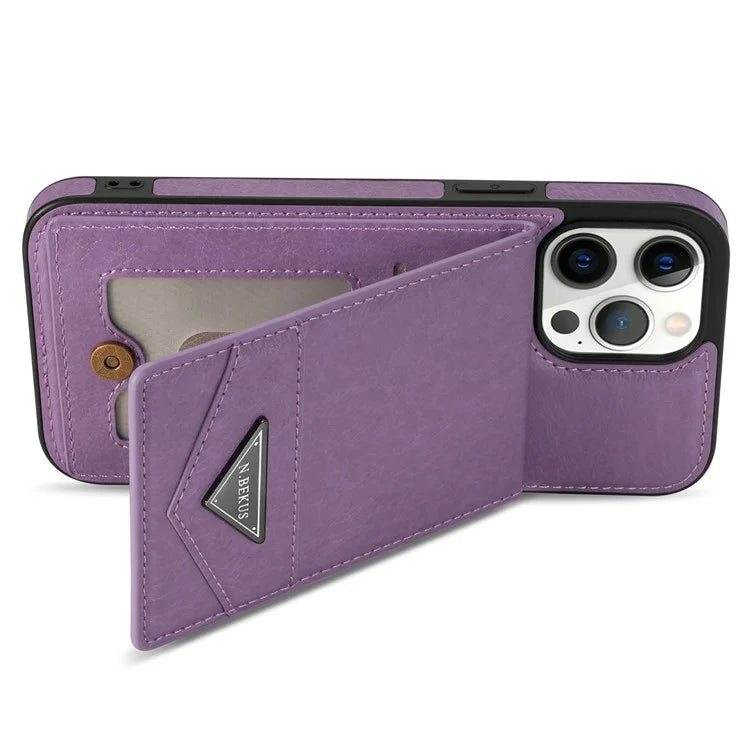 N.BEKUS For iPhone 16 Pro Max Kickstand Case Leather+TPU Card Slot Phone Cover