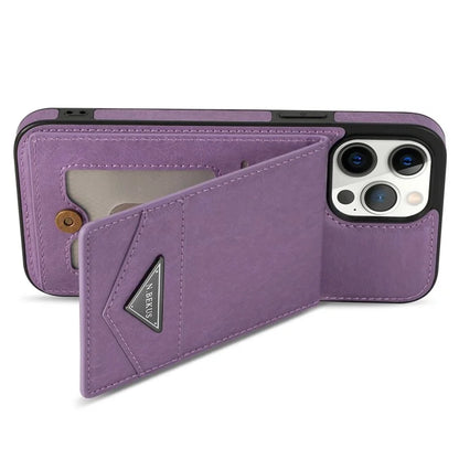 N.BEKUS For iPhone 16 Pro Max Kickstand Case Leather+TPU Card Slot Phone Cover