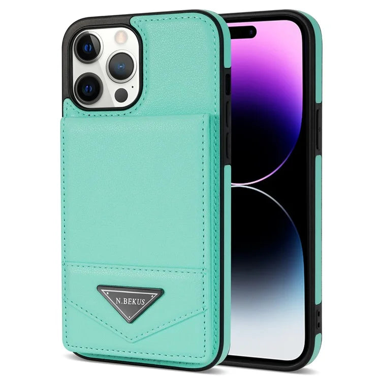 N.BEKUS For iPhone 16 Pro Max Kickstand Case Leather+TPU Card Slot Phone Cover