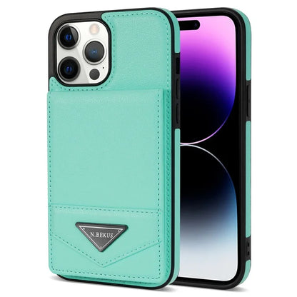 N.BEKUS For iPhone 16 Pro Max Kickstand Case Leather+TPU Card Slot Phone Cover