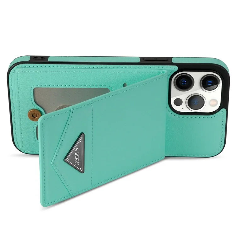N.BEKUS For iPhone 16 Pro Max Kickstand Case Leather+TPU Card Slot Phone Cover