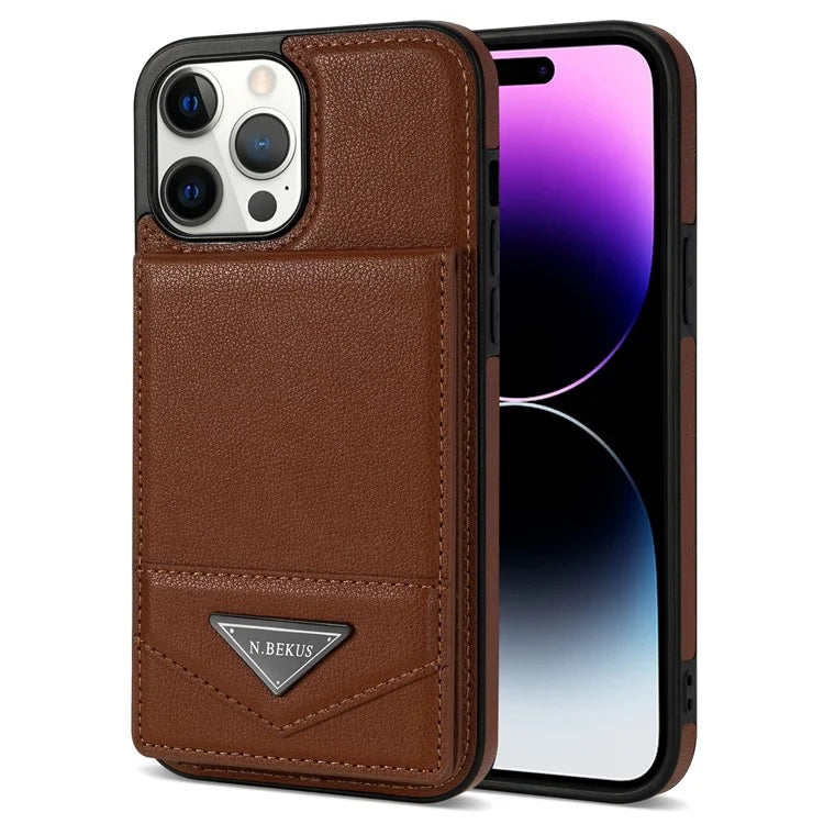 N.BEKUS For iPhone 16 Pro Max Kickstand Case Leather+TPU Card Slot Phone Cover
