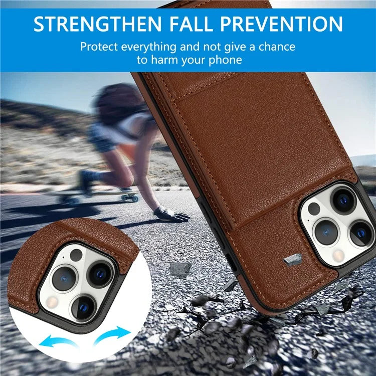 N.BEKUS For iPhone 16 Pro Max Kickstand Case Leather+TPU Card Slot Phone Cover