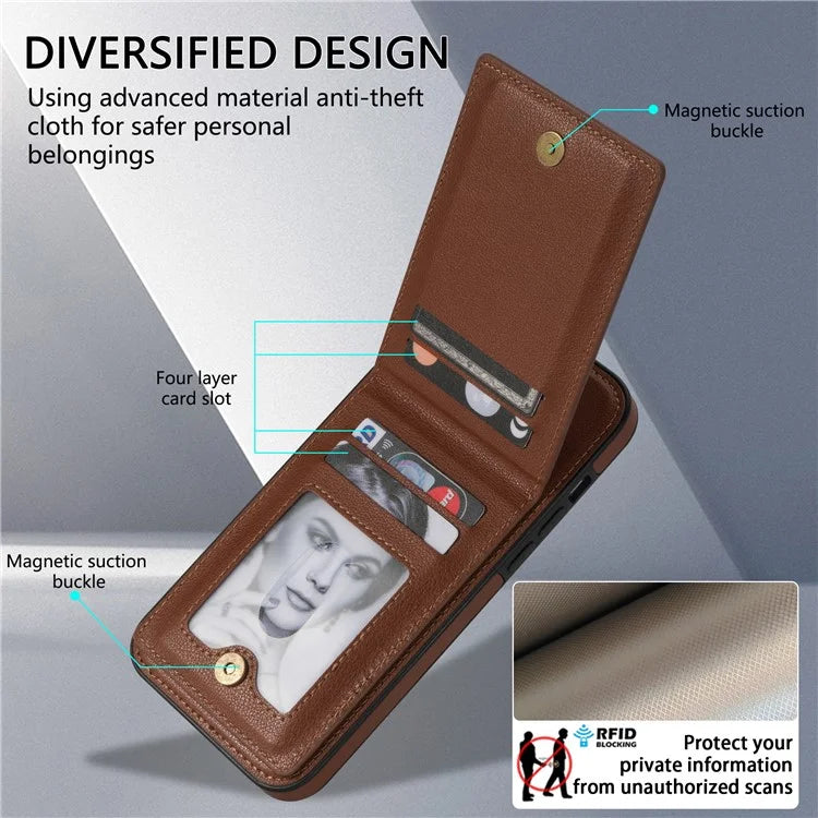 N.BEKUS For iPhone 16 Pro Max Kickstand Case Leather+TPU Card Slot Phone Cover