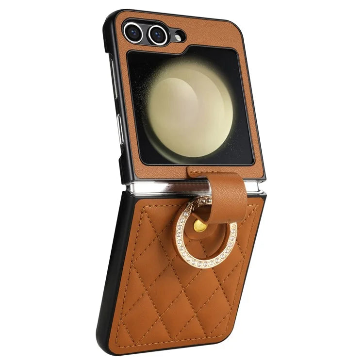 CSJ-P2 For Samsung Galaxy Z Flip6 5G / Z Flip5 5G Case Stitching Leather Phone Cover Ring Kickstand