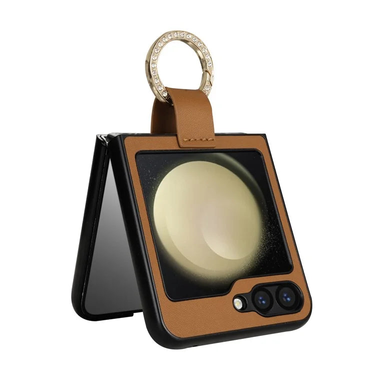 CSJ-P2 For Samsung Galaxy Z Flip6 5G / Z Flip5 5G Case Stitching Leather Phone Cover Ring Kickstand