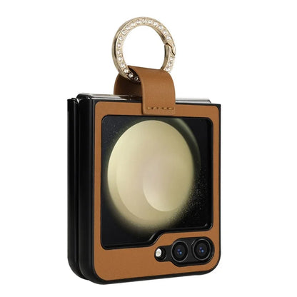 CSJ-P2 For Samsung Galaxy Z Flip6 5G / Z Flip5 5G Case Stitching Leather Phone Cover Ring Kickstand