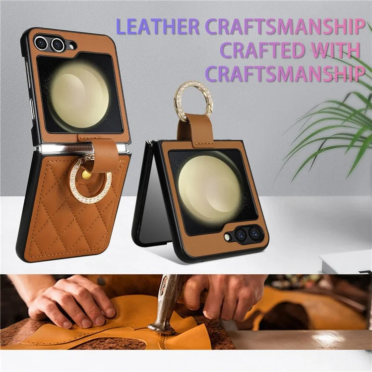 CSJ-P2 For Samsung Galaxy Z Flip6 5G / Z Flip5 5G Case Stitching Leather Phone Cover Ring Kickstand