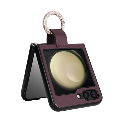 CSJ-P2 For Samsung Galaxy Z Flip6 5G / Z Flip5 5G Case Stitching Leather Phone Cover Ring Kickstand