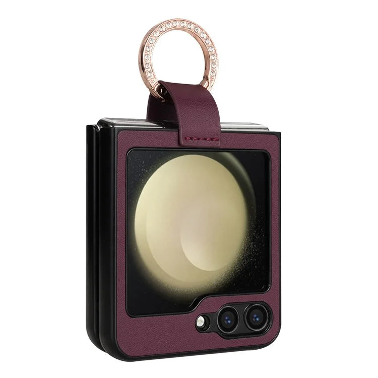 CSJ-P2 For Samsung Galaxy Z Flip6 5G / Z Flip5 5G Case Stitching Leather Phone Cover Ring Kickstand