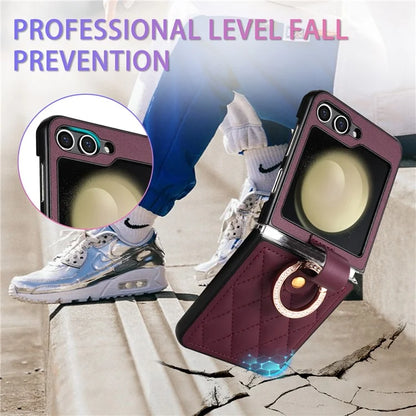 CSJ-P2 For Samsung Galaxy Z Flip6 5G / Z Flip5 5G Case Stitching Leather Phone Cover Ring Kickstand