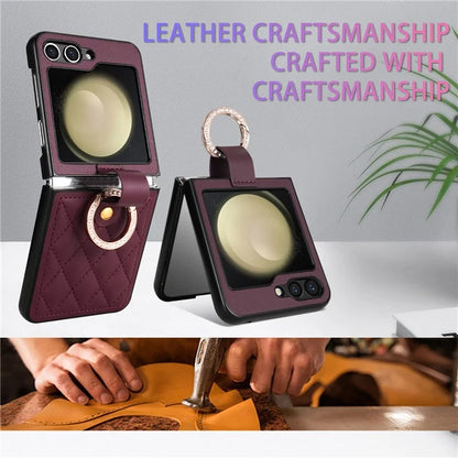 CSJ-P2 For Samsung Galaxy Z Flip6 5G / Z Flip5 5G Case Stitching Leather Phone Cover Ring Kickstand