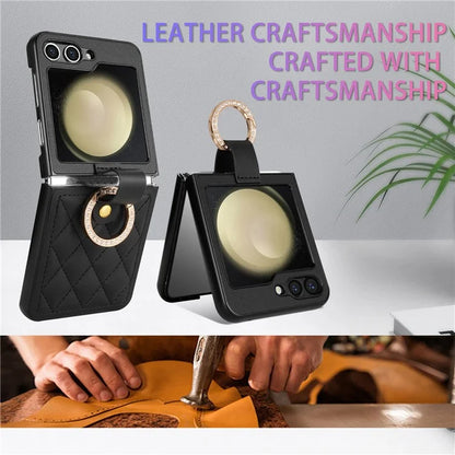 CSJ-P2 For Samsung Galaxy Z Flip6 5G / Z Flip5 5G Case Stitching Leather Phone Cover Ring Kickstand