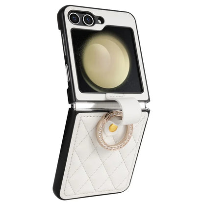 CSJ-P2 For Samsung Galaxy Z Flip6 5G / Z Flip5 5G Case Stitching Leather Phone Cover Ring Kickstand