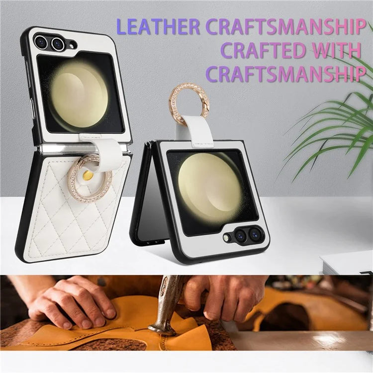 CSJ-P2 For Samsung Galaxy Z Flip6 5G / Z Flip5 5G Case Stitching Leather Phone Cover Ring Kickstand
