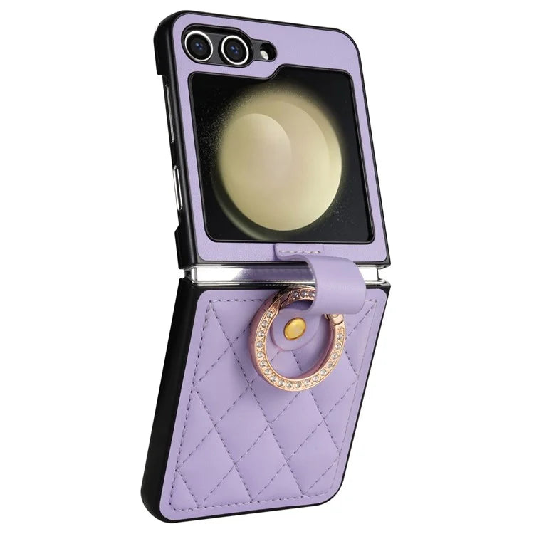 CSJ-P2 For Samsung Galaxy Z Flip6 5G / Z Flip5 5G Case Stitching Leather Phone Cover Ring Kickstand