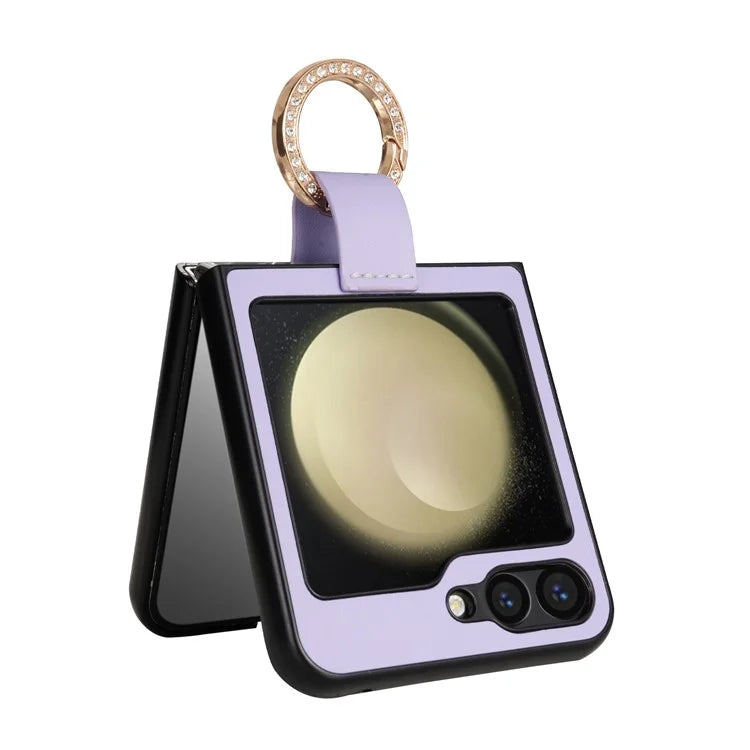 CSJ-P2 For Samsung Galaxy Z Flip6 5G / Z Flip5 5G Case Stitching Leather Phone Cover Ring Kickstand