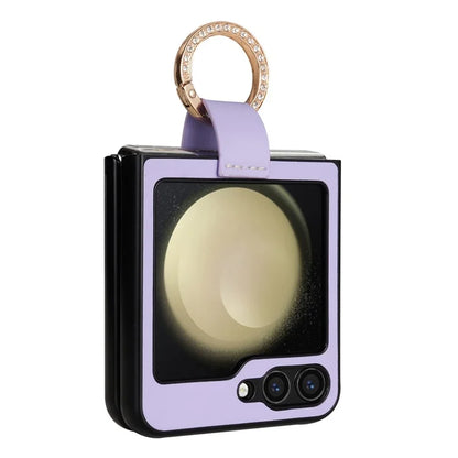 CSJ-P2 For Samsung Galaxy Z Flip6 5G / Z Flip5 5G Case Stitching Leather Phone Cover Ring Kickstand