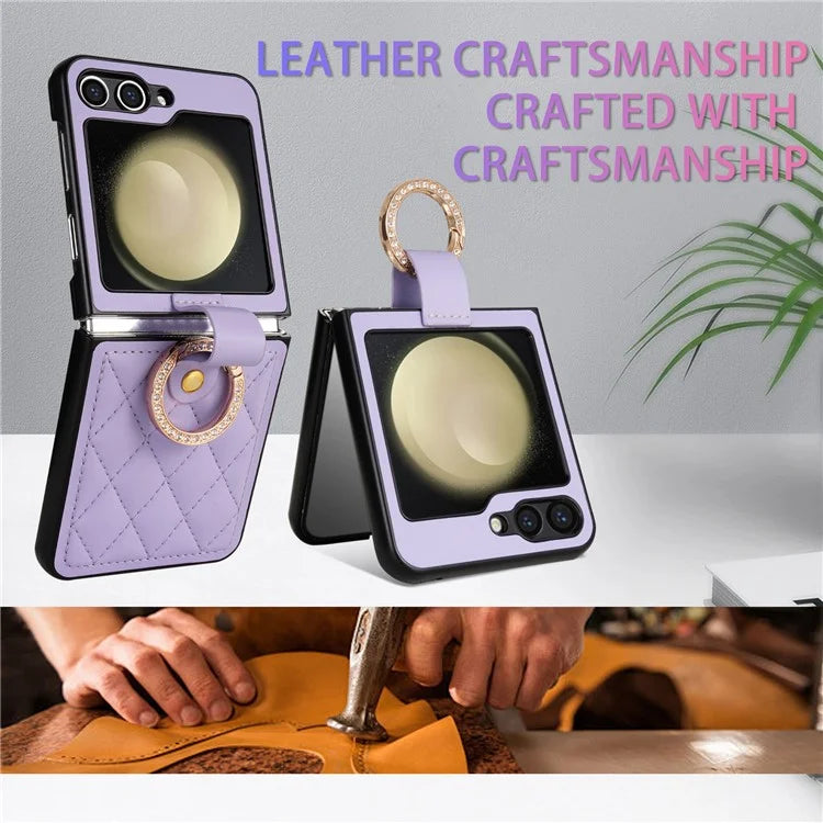 CSJ-P2 For Samsung Galaxy Z Flip6 5G / Z Flip5 5G Case Stitching Leather Phone Cover Ring Kickstand