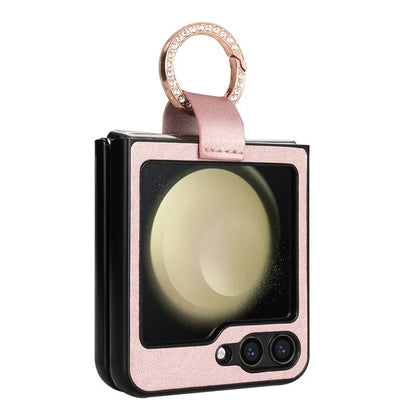 CSJ-P2 For Samsung Galaxy Z Flip6 5G / Z Flip5 5G Case Stitching Leather Phone Cover Ring Kickstand