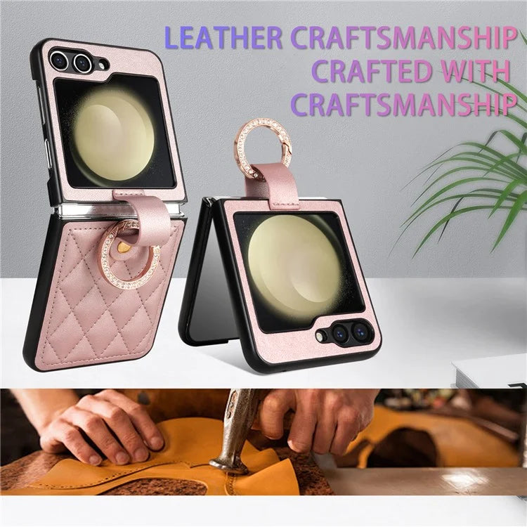 CSJ-P2 For Samsung Galaxy Z Flip6 5G / Z Flip5 5G Case Stitching Leather Phone Cover Ring Kickstand