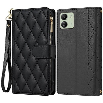 CSJ-P2 For Xiaomi Redmi 13C 4G / Poco C65 4G Wallet Case Rhombus Stitching Leather Phone Cover with Straps
