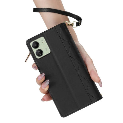 CSJ-P2 For Xiaomi Redmi 13C 4G / Poco C65 4G Wallet Case Rhombus Stitching Leather Phone Cover with Straps