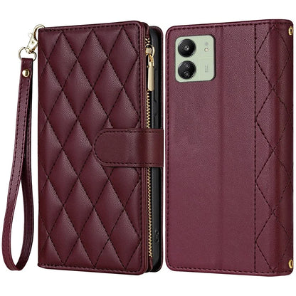 CSJ-P2 For Xiaomi Redmi 13C 4G / Poco C65 4G Wallet Case Rhombus Stitching Leather Phone Cover with Straps