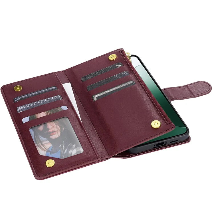 CSJ-P2 For Xiaomi Redmi 13C 4G / Poco C65 4G Wallet Case Rhombus Stitching Leather Phone Cover with Straps