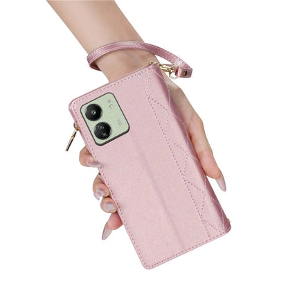 CSJ-P2 For Xiaomi Redmi 13C 4G / Poco C65 4G Wallet Case Rhombus Stitching Leather Phone Cover with Straps
