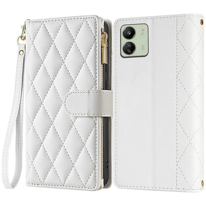 CSJ-P2 For Xiaomi Redmi 13C 4G / Poco C65 4G Wallet Case Rhombus Stitching Leather Phone Cover with Straps