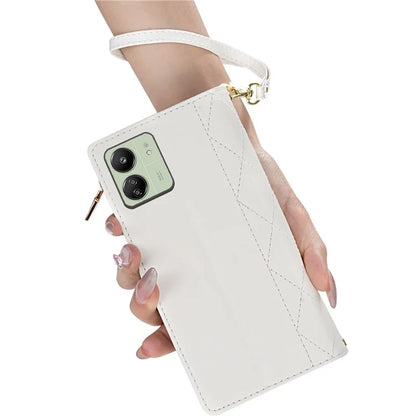 CSJ-P2 For Xiaomi Redmi 13C 4G / Poco C65 4G Wallet Case Rhombus Stitching Leather Phone Cover with Straps