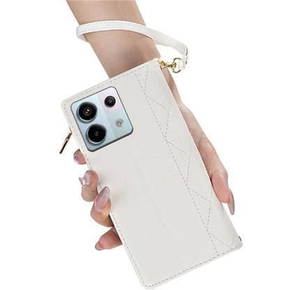 CSJ-P2 For Xiaomi Redmi Note 13 Pro 5G / Poco X6 5G Case with Straps Stitching Leather Wallet Phone Cover