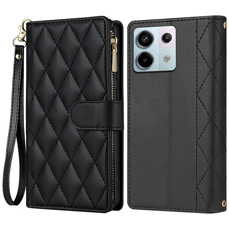 CSJ-P2 For Xiaomi Redmi Note 13 Pro 4G / Poco M6 Pro 4G Case Rhombus Stitching Leather Wallet Phone Cover