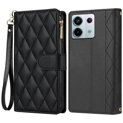 CSJ-P2 For Xiaomi Redmi Note 13 Pro 4G / Poco M6 Pro 4G Case Rhombus Stitching Leather Wallet Phone Cover