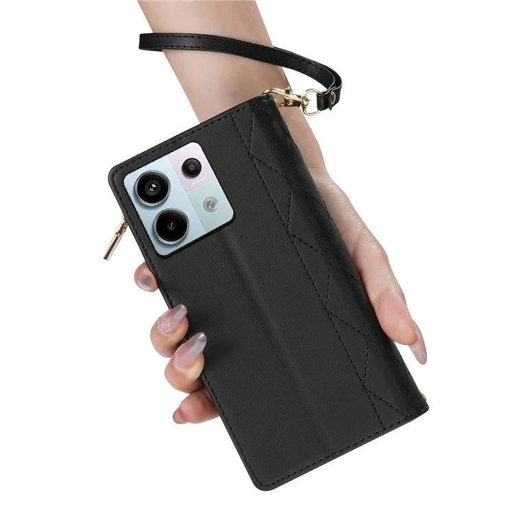 CSJ-P2 For Xiaomi Redmi Note 13 Pro 4G / Poco M6 Pro 4G Case Rhombus Stitching Leather Wallet Phone Cover