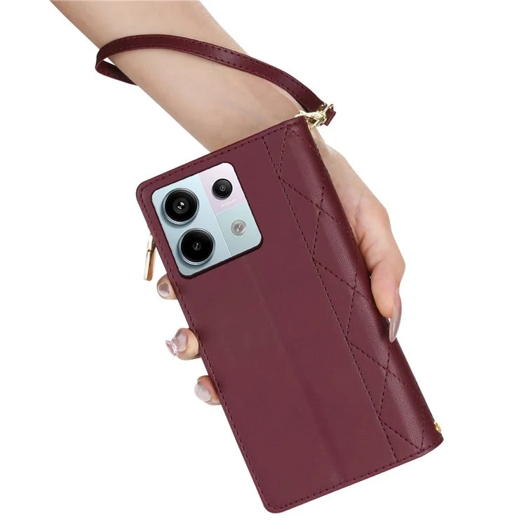CSJ-P2 For Xiaomi Redmi Note 13 Pro 4G / Poco M6 Pro 4G Case Rhombus Stitching Leather Wallet Phone Cover