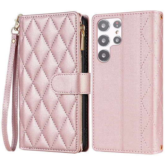 CSJ-P2 For Samsung Galaxy S24 Ultra Phone Case Rhombus Stitching Leather Wallet Cover