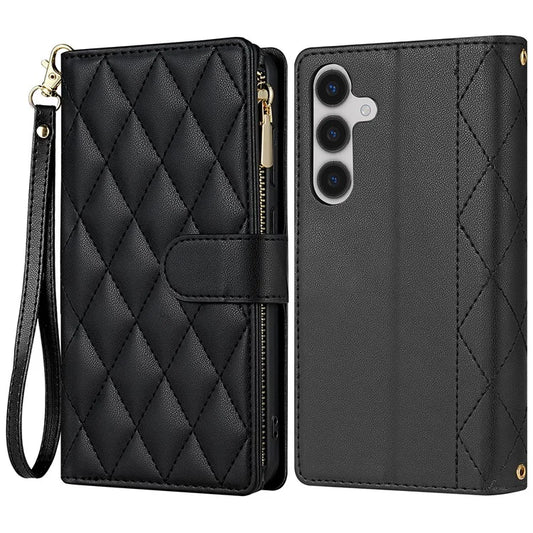 CSJ-P2 For Samsung Galaxy S23 FE Case Rhombus Stitching Leather Wallet Phone Cover with Straps