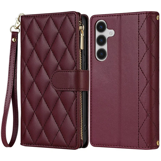 CSJ-P2 For Samsung Galaxy A35 5G Wallet Phone Case with Straps Leather Cover Rhombus Stitching