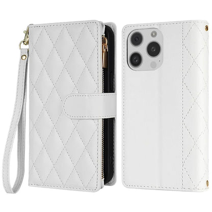 CSJ-P2 For iPhone 15 Pro Max Case Stitching Leather Wallet Phone Cover with Straps