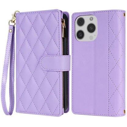 CSJ-P2 For iPhone 15 Pro Wallet Case Stitching Leather Phone Cover with Straps