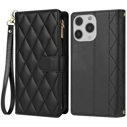 CSJ-P2 For iPhone 15 Pro Wallet Case Stitching Leather Phone Cover with Straps