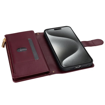 CSJ-P2 For iPhone 15 Pro Wallet Case Stitching Leather Phone Cover with Straps