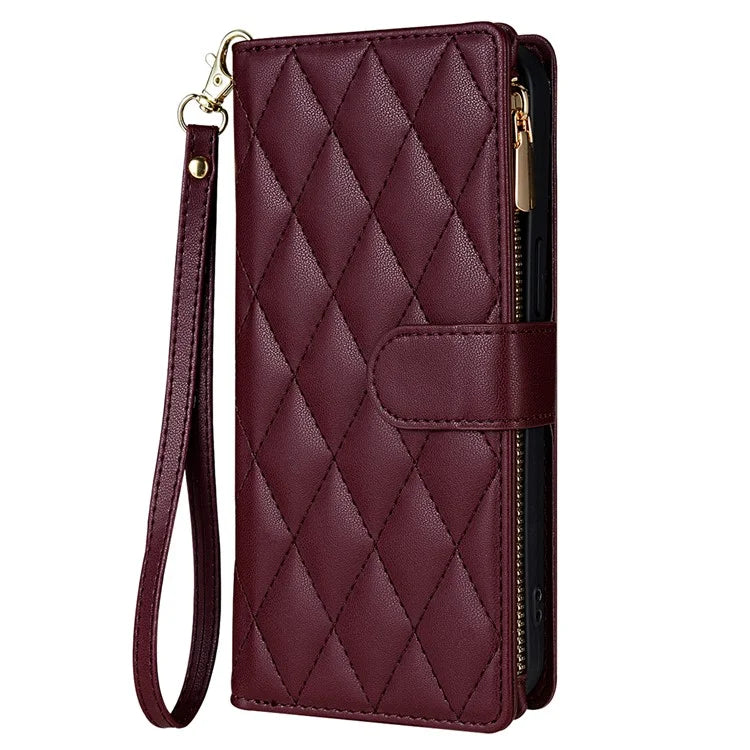 CSJ-P2 For iPhone 15 Pro Wallet Case Stitching Leather Phone Cover with Straps