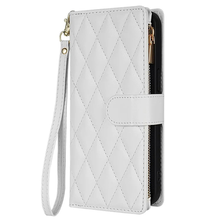CSJ-P2 For iPhone 15 Pro Wallet Case Stitching Leather Phone Cover with Straps