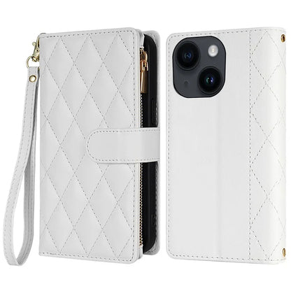 CSJ-P2 For iPhone 15 Case Stitching Anti-Drop Leather Wallet Phone Cover with Straps