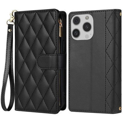 CSJ-P2 For iPhone 16 Pro Wallet Case Stitching Leather Phone Cover with Straps