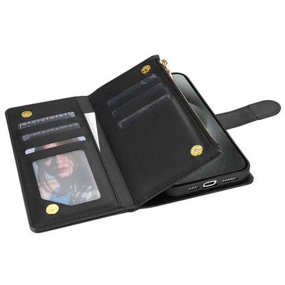 CSJ-P2 For iPhone 16 Pro Wallet Case Stitching Leather Phone Cover with Straps