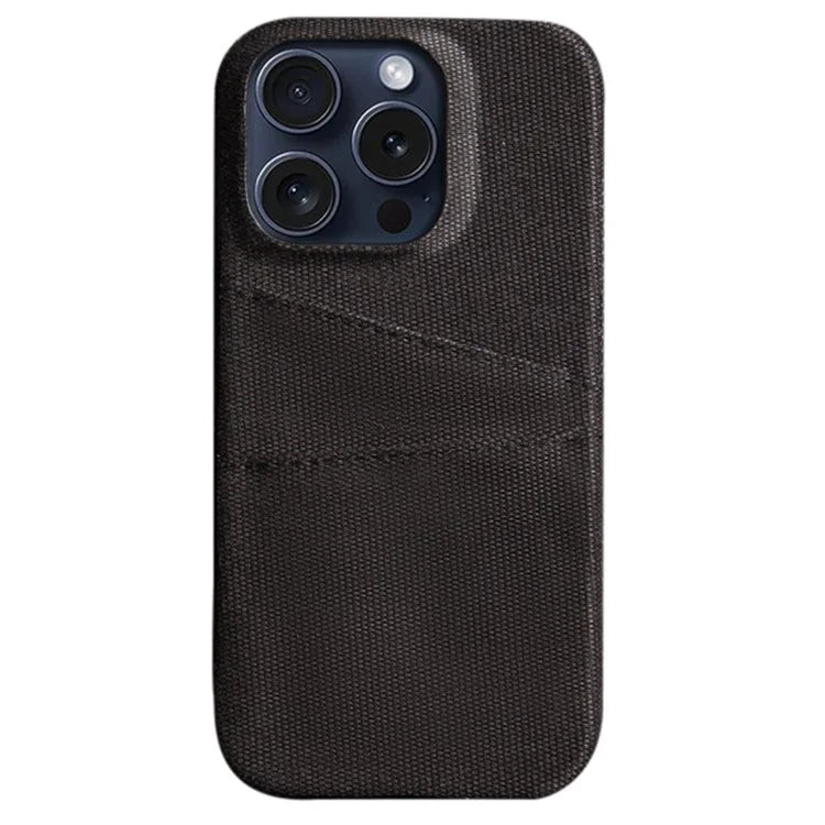 For iPhone 16 Pro Max Case Cloth + PC Hard Phone Cover with Dual Card Slots